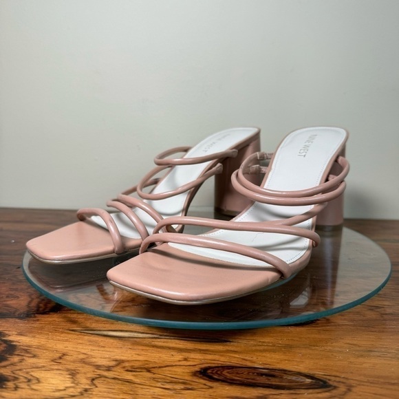 NINE WEST Strappy Open Toe Heel Sandals Platform Block Heels Size 12 - Picture 5 of 13